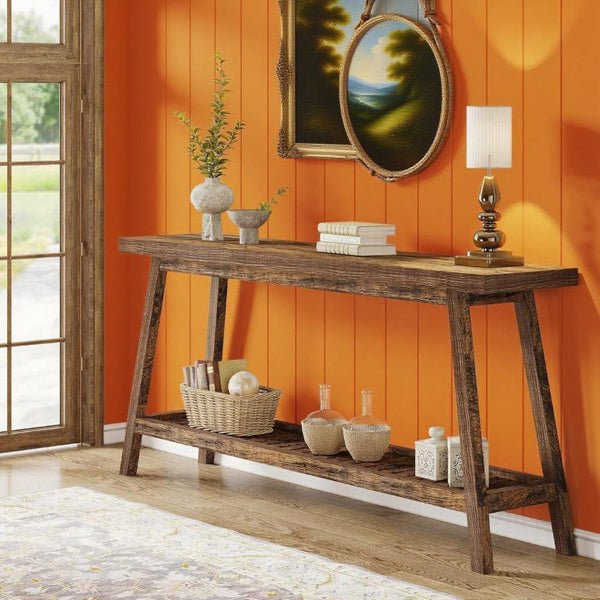 Rustic 70" Console Table with Storage, Entryway/Sofa Table for Living Room/Hallway/Couch - DonoHome