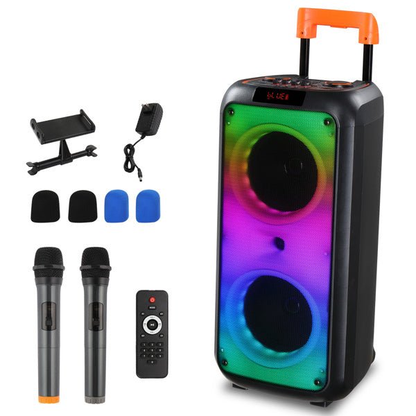 40W Portable Party Speaker with Bluetooth, LED Light Rhythm, Remote Control & Dual Microphones