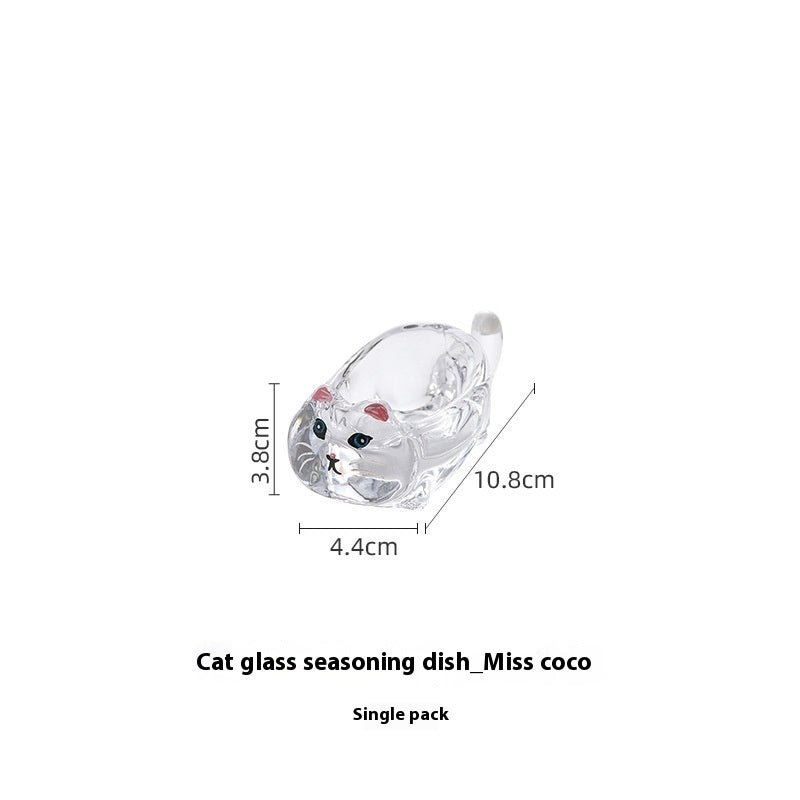 Cute Cat Crystal Glass Soy Sauce Dish for Sushi and Condiments