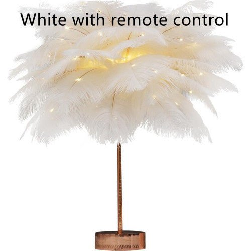 Decorative Feather Desk Lamp with Remote Control, USB & Battery Powered for Bedroom