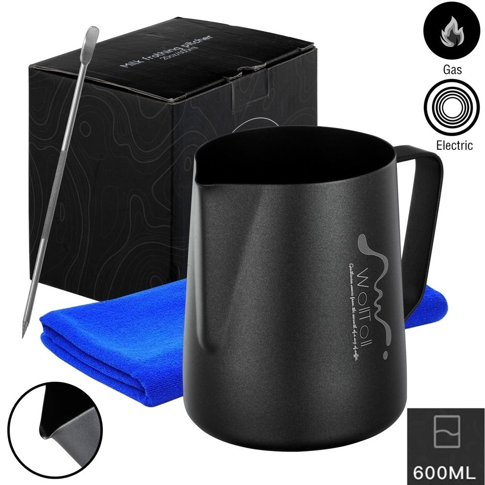 Stainless Steel Milk Frothing Pitcher Set: 600ml with Latte Pen & Cloth - DonoHome