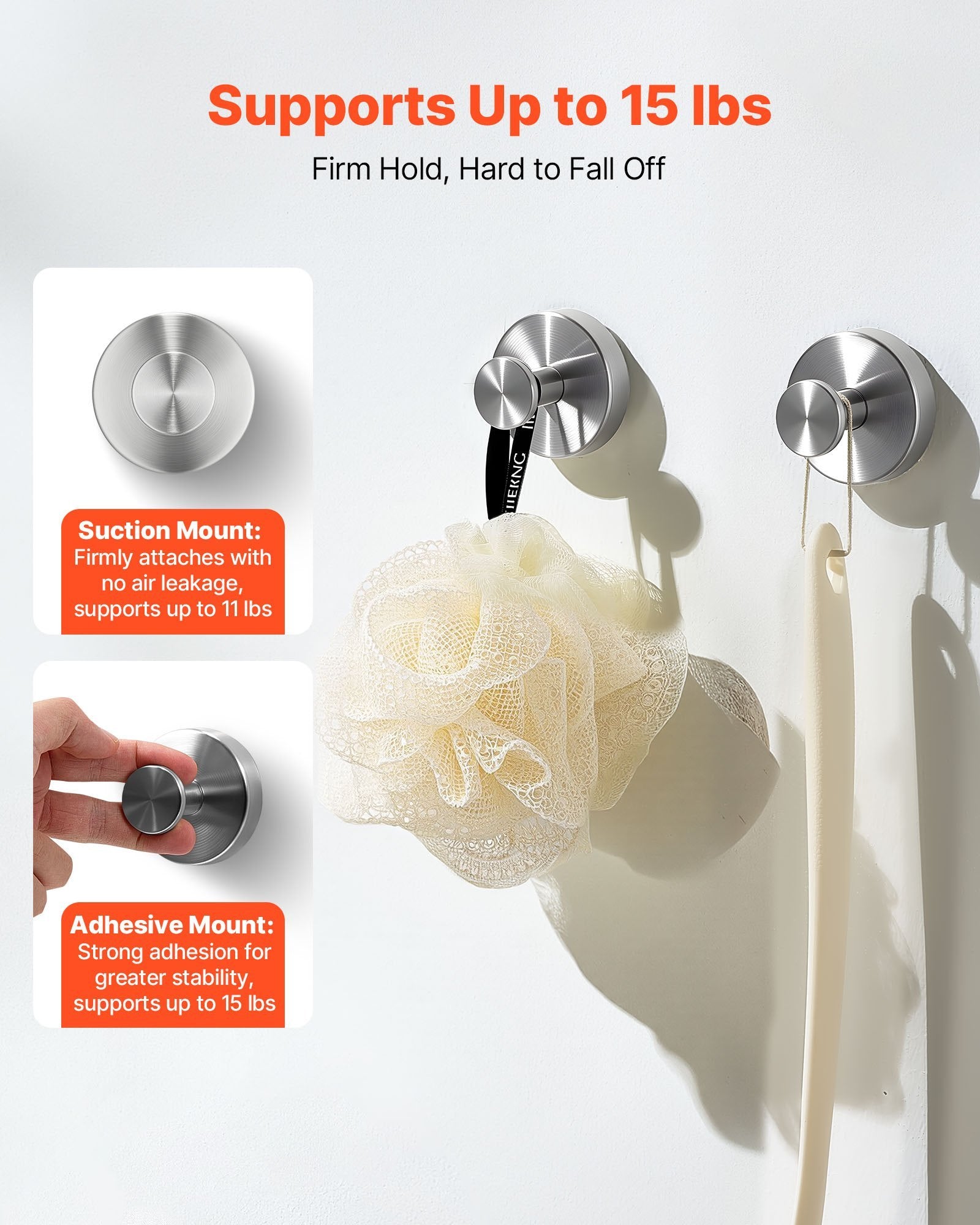 2-Pack Stainless Steel Suction Cup Shower Hooks – No-Drill Bathroom Towel Holders - DonoHome