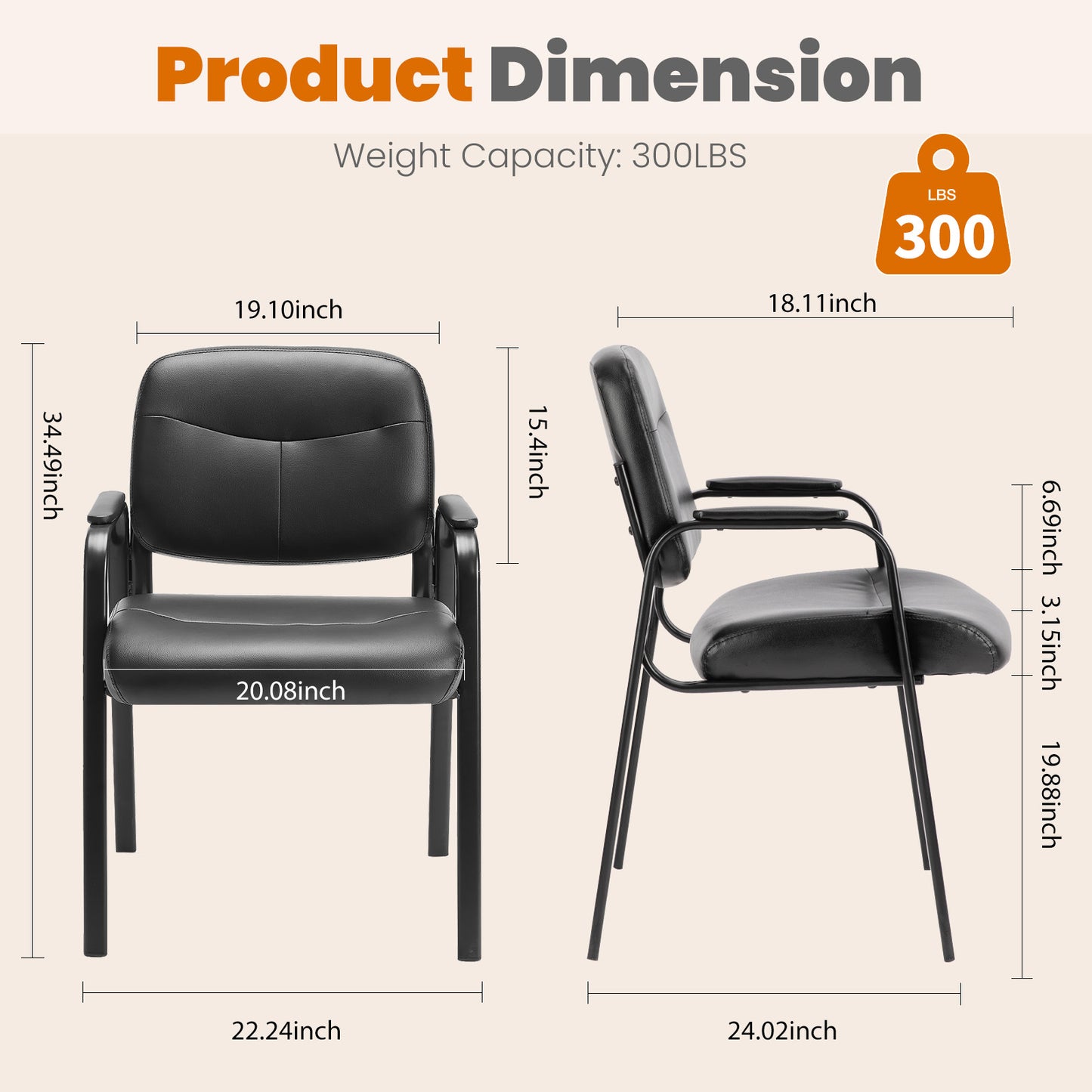 Leather Office Guest Chair with Padded Arms – Conference/Reception Seating (1-Pack / 2-Pack)