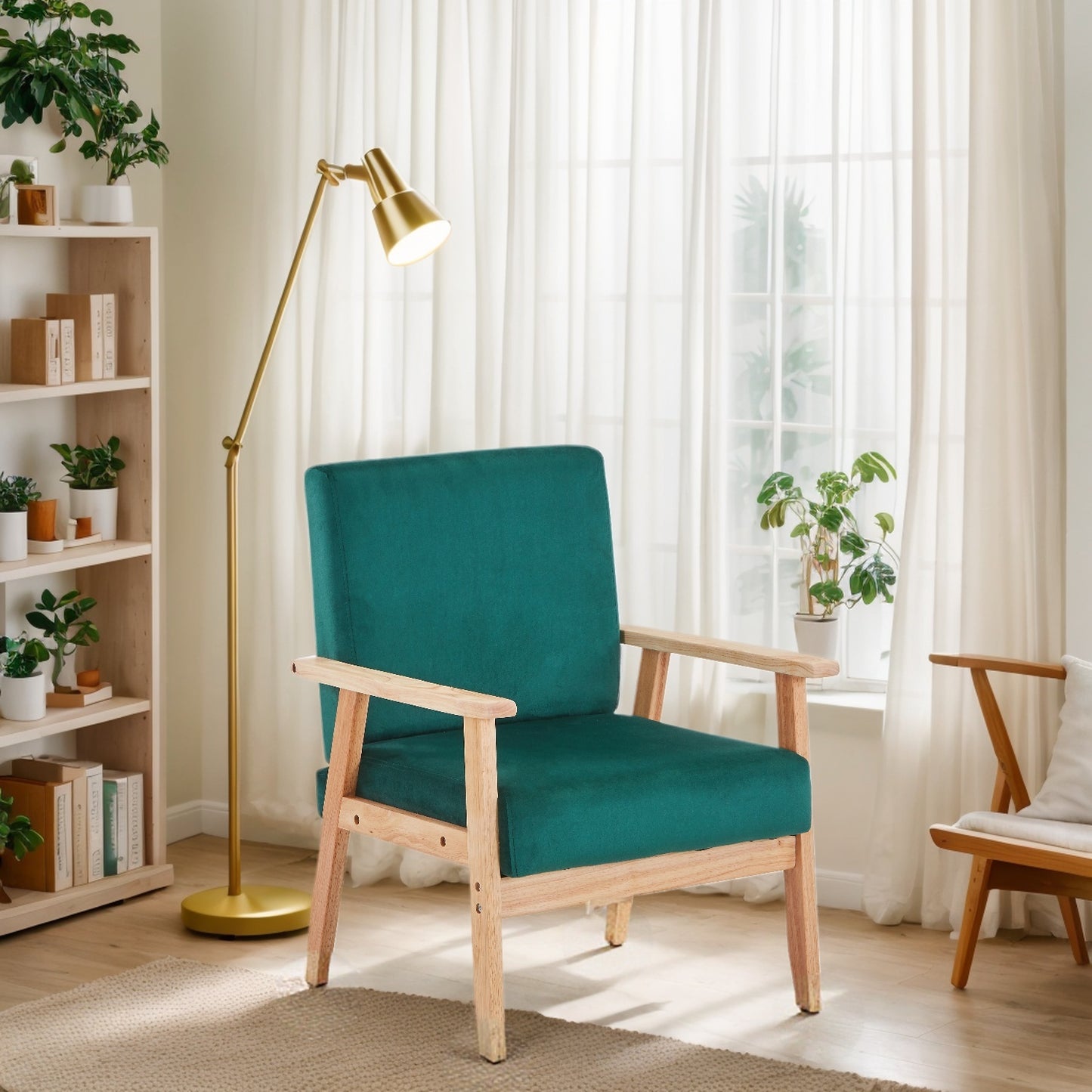 Velvet Accent Chair Relaxing Armchair With Solid Wood Frame For Living Room - DonoHome