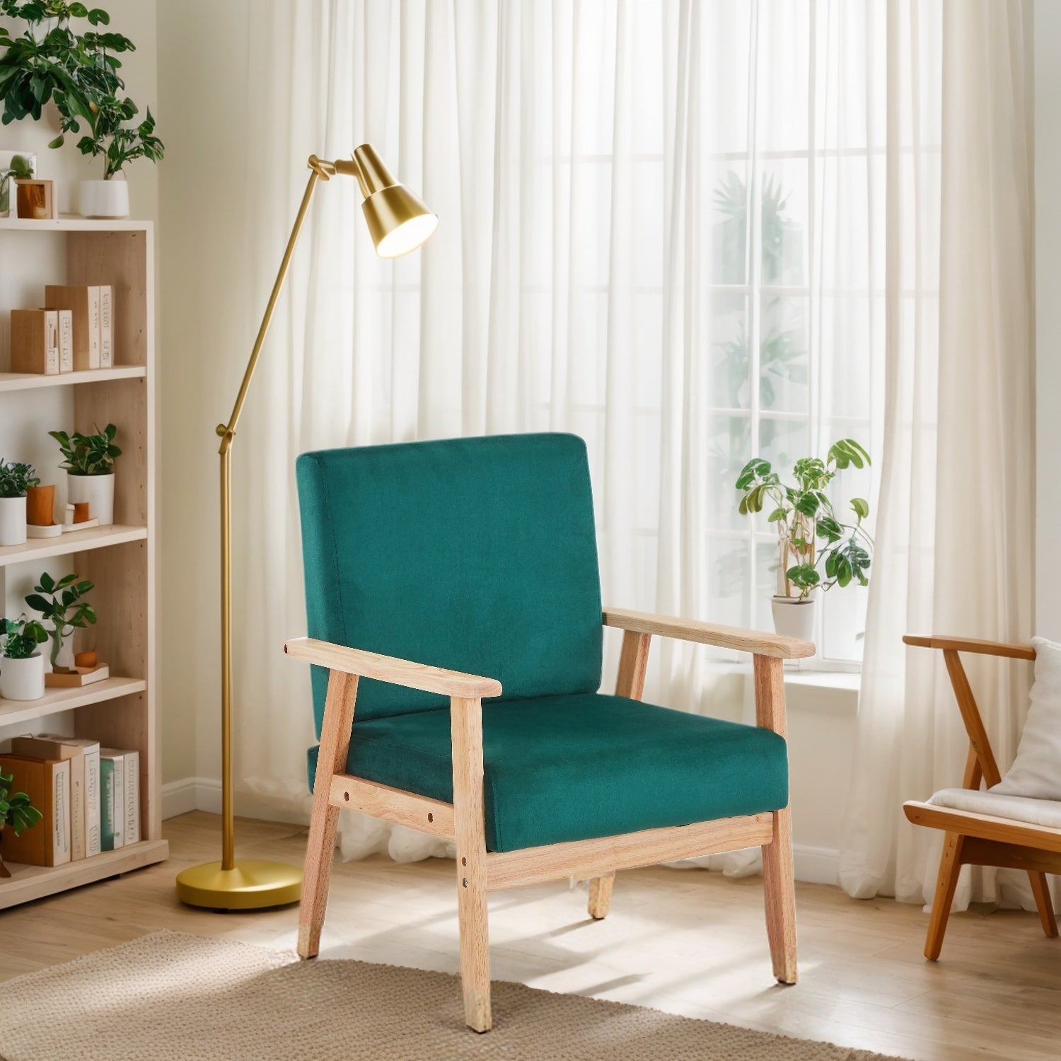 Velvet Accent Chair Relaxing Armchair With Solid Wood Frame For Living Room - DonoHome