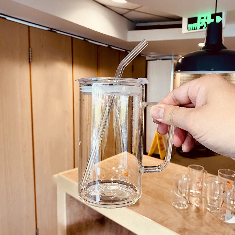High-Temperature Borosilicate Glass Water Mug with Lid & Straw