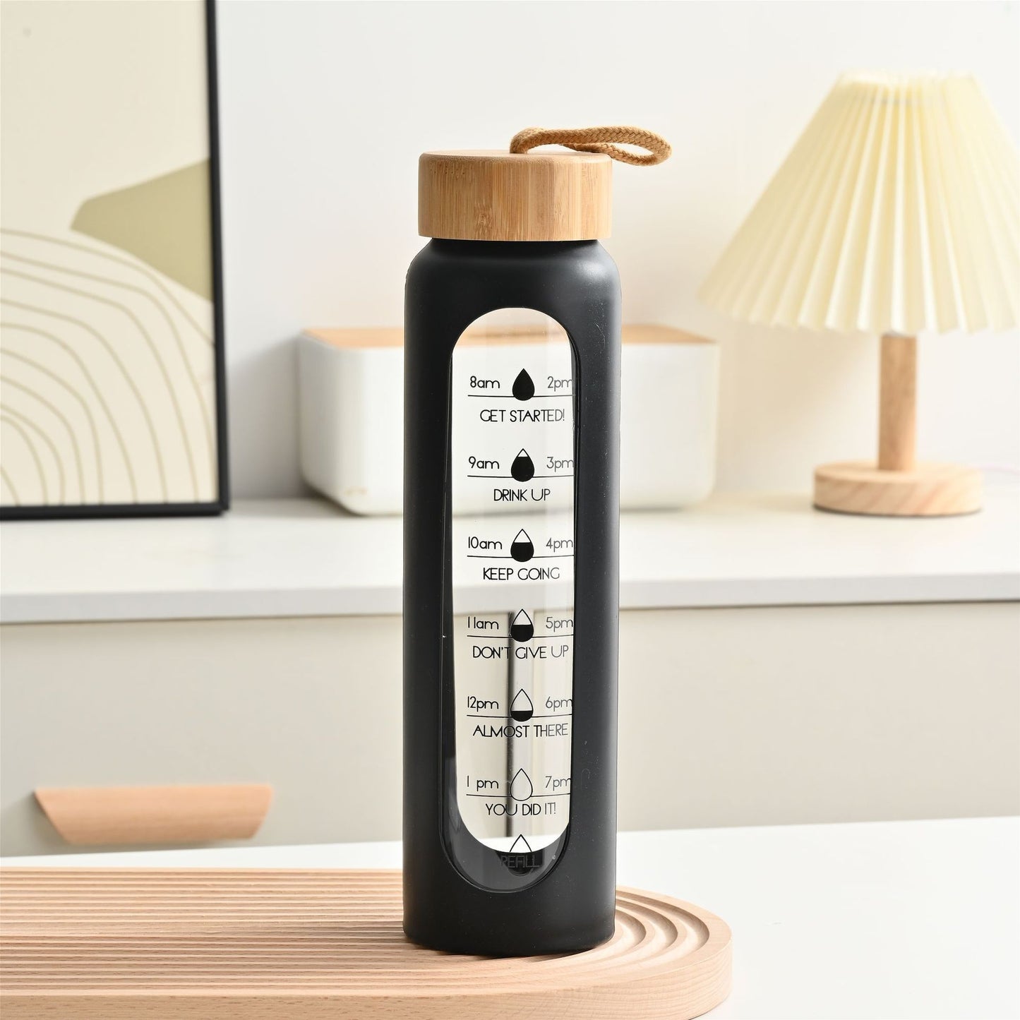 Large Capacity Portable Glass Water Bottle with Time Marker