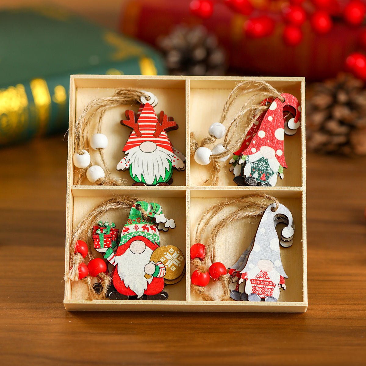 12 Pcs Wooden Christmas Ornament Set, Tree Pendants in a Gift Box