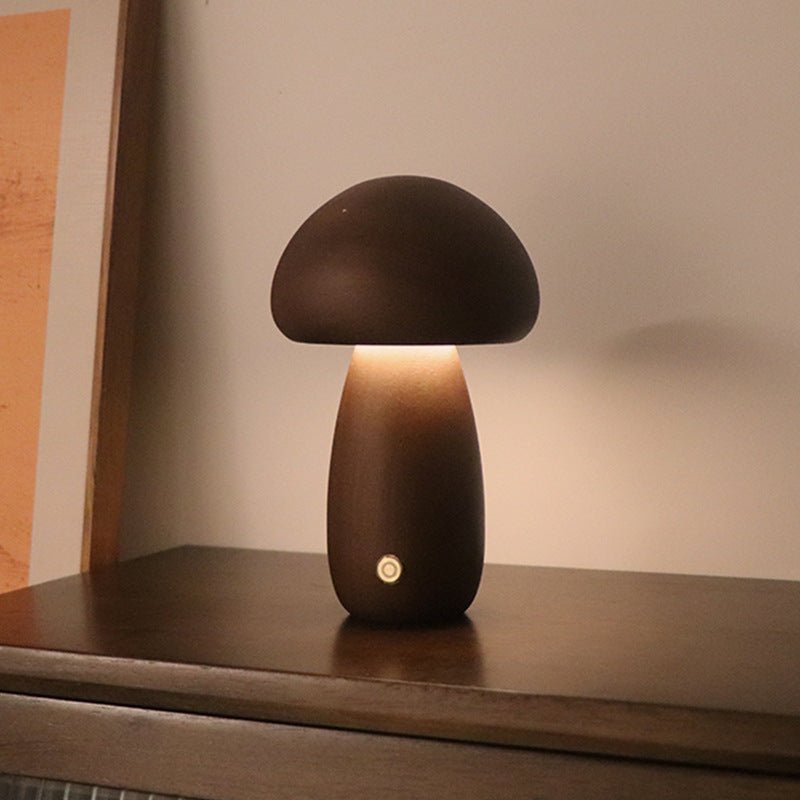 Wooden Mushroom LED Night Light, Touch-Activated Bedside Table Lamp
