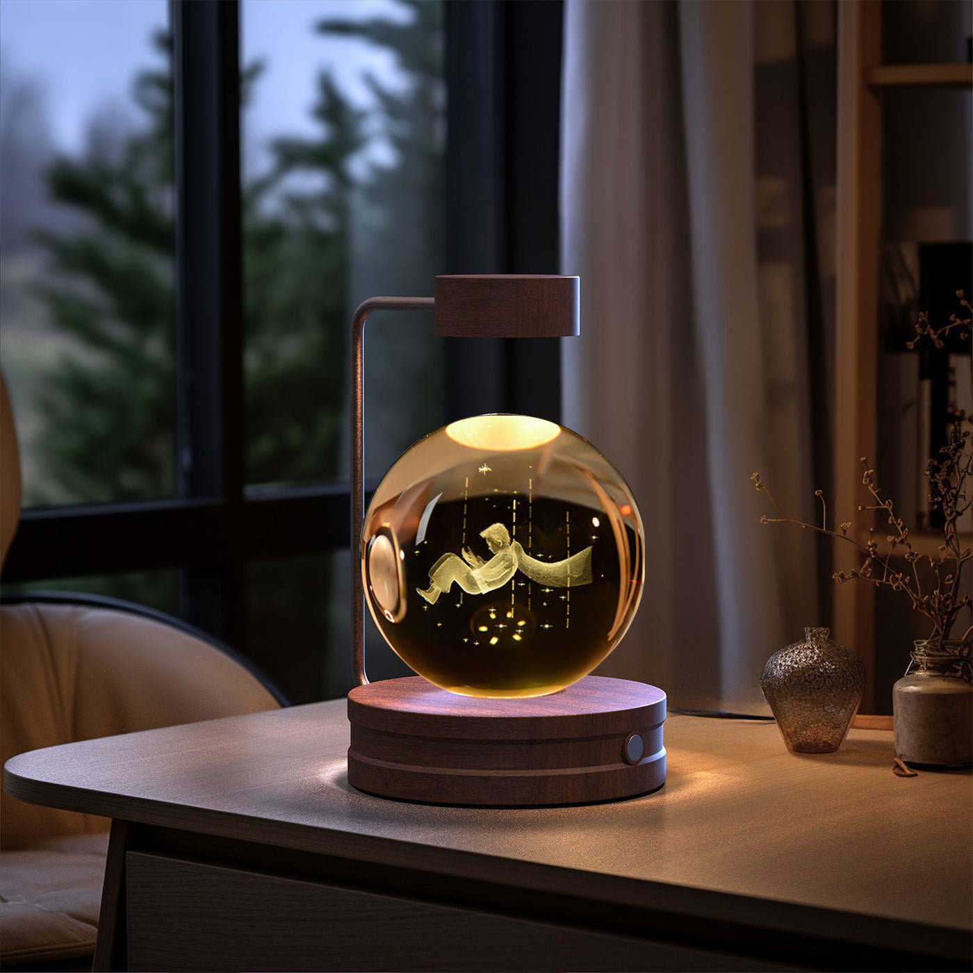 3D Crystal Ball Night Light, Magnetic Floating LED Lamp with Touch Switch