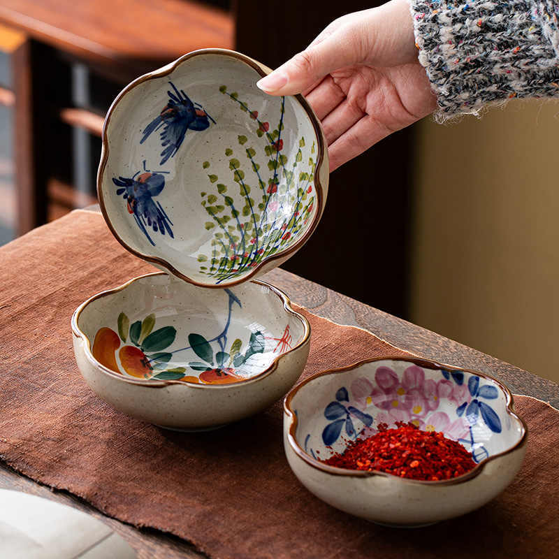 Retro Hand-Painted Ceramic Sauce & Dessert Plates – Underglaze Blue Style Fruit Dish