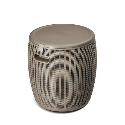 Rattan-Look Outdoor Cooler Side Table, 9.5-Gallon Ice Bucket (Taupe, Plastic)