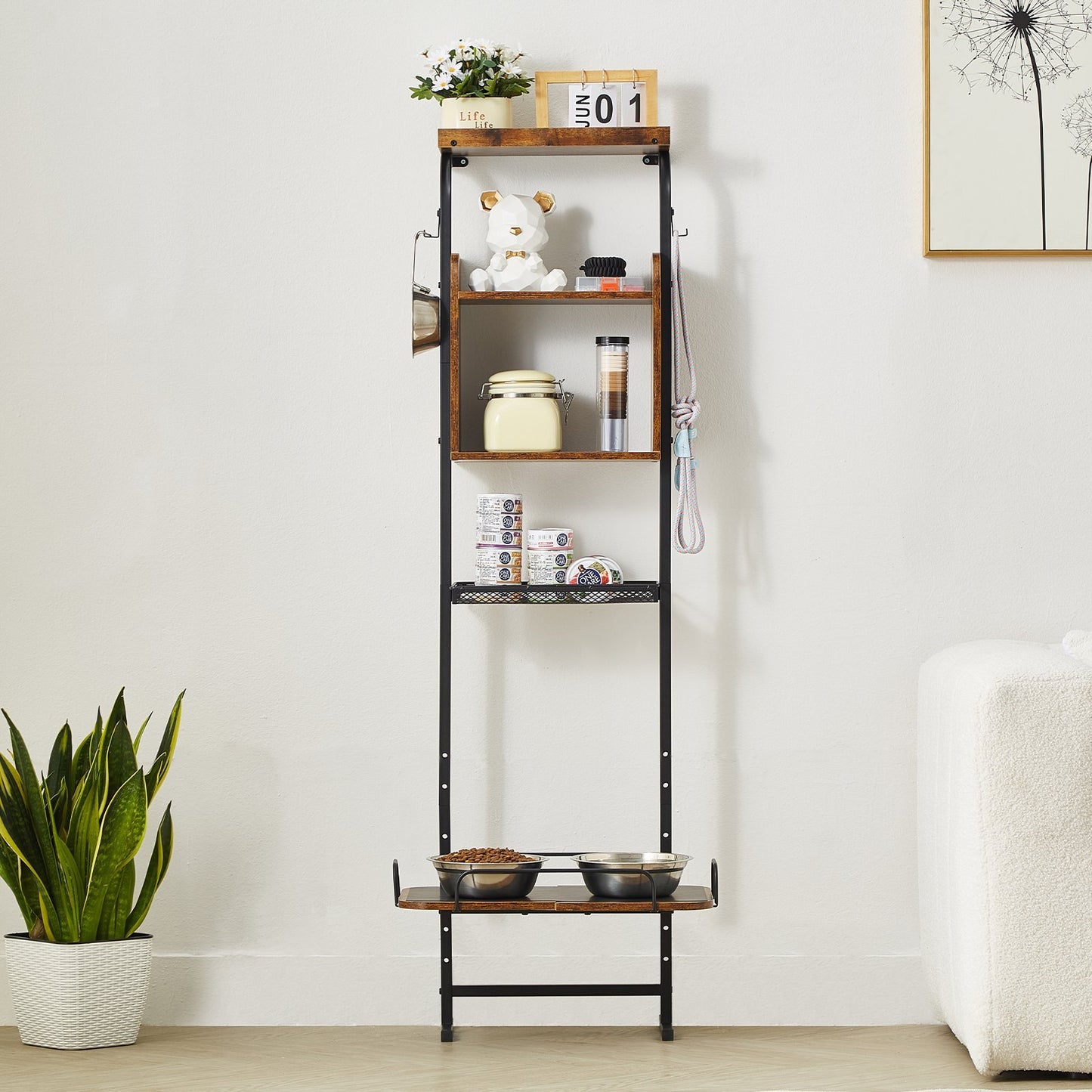 Pet Feeding Station With Storage Dog Food Toy Organizer Raised Dog Bowls