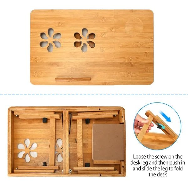 Adjustable Bamboo Laptop Desk & Bed Table with Storage Drawer