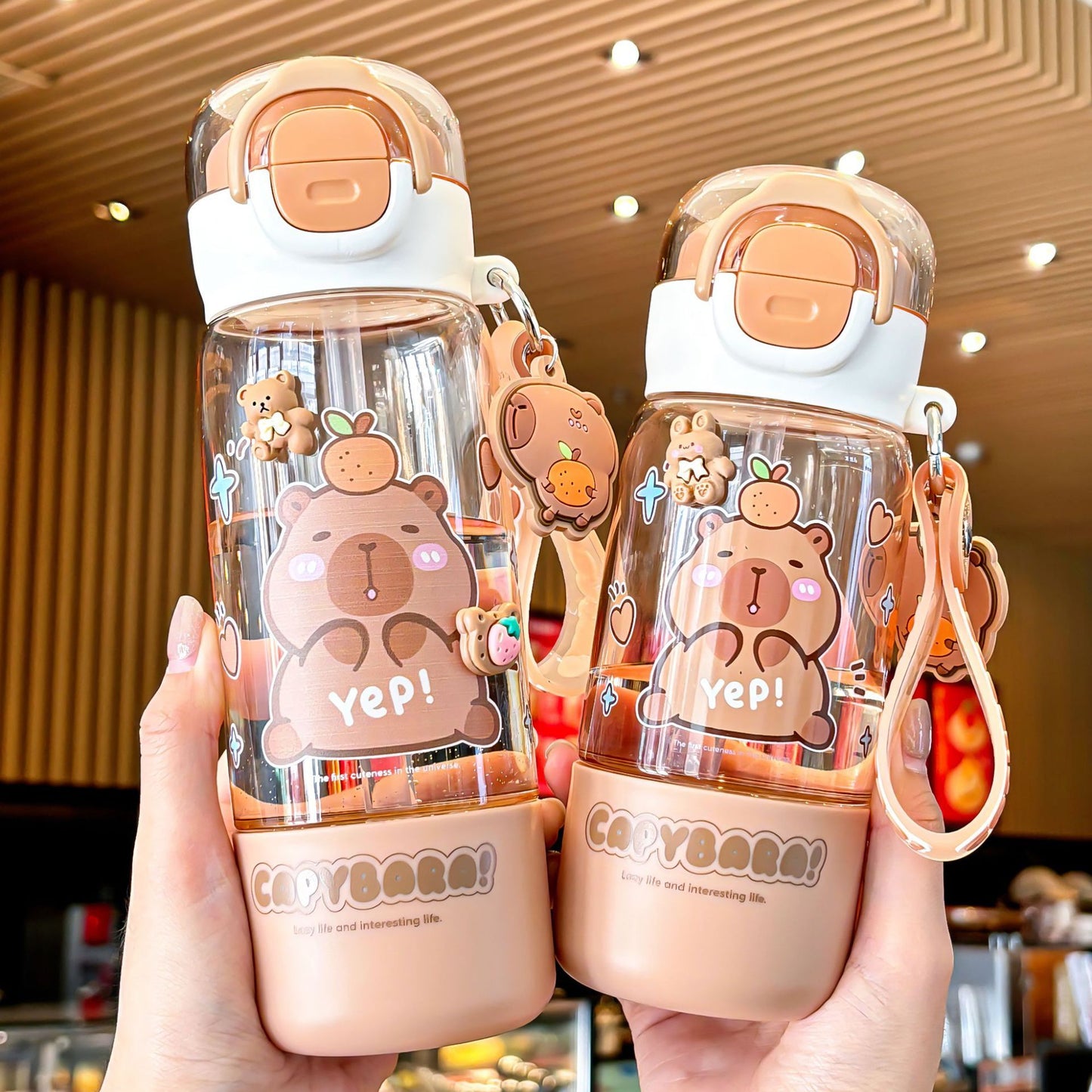 Cute Cartoon Capybara Kids Water Bottle with Straw (420ml/510ml)