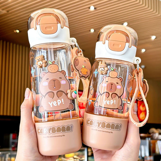 Cute Cartoon Capybara Kids Water Bottle with Straw (420ml/510ml)