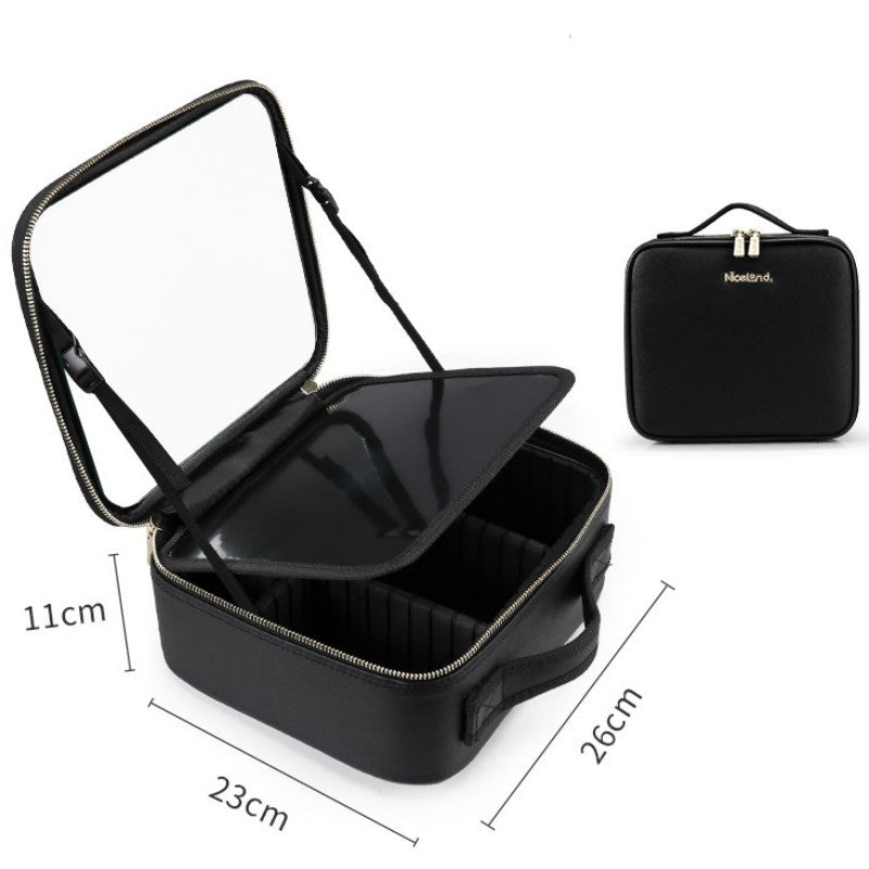 Portable LED Makeup Organizer Box with Adjustable Lighted Mirror