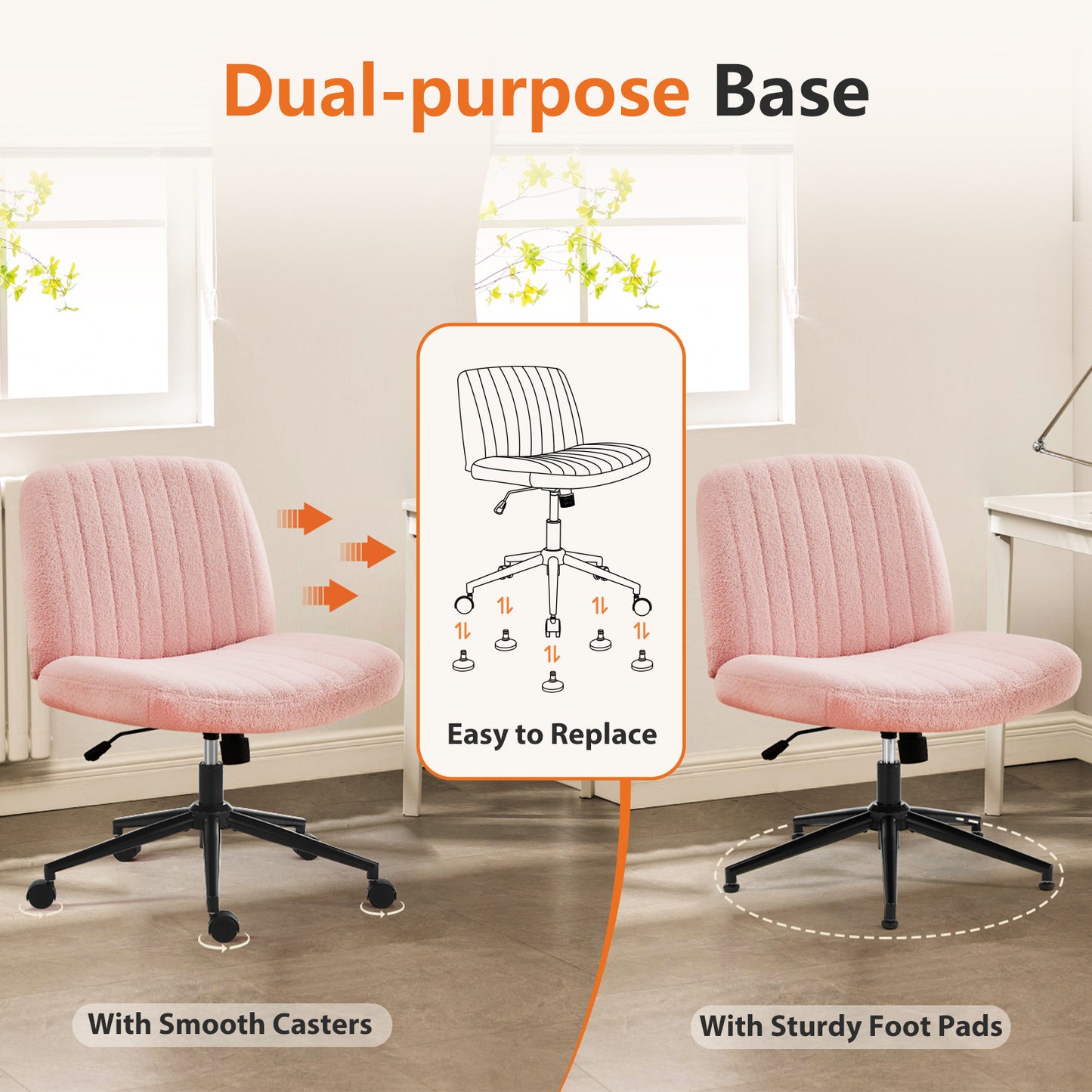 Armless Swivel Task Chair with Adjustable Height and Replaceable Wheels - DonoHome