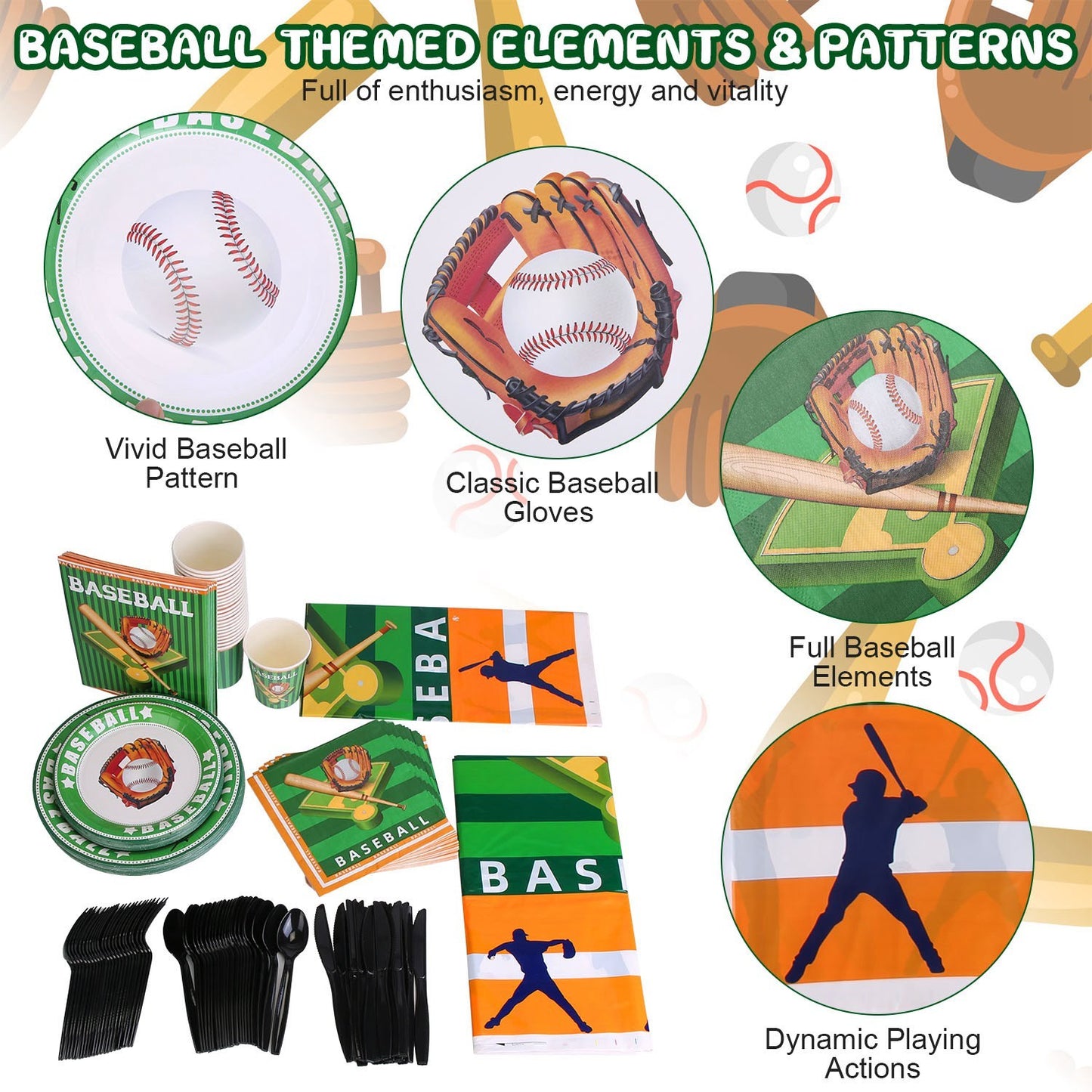 171-Piece Baseball Birthday Party Supply Kit – Disposable Plates, Cups, Cutlery, Napkins, Tablecloths (Up to 24 Guests)