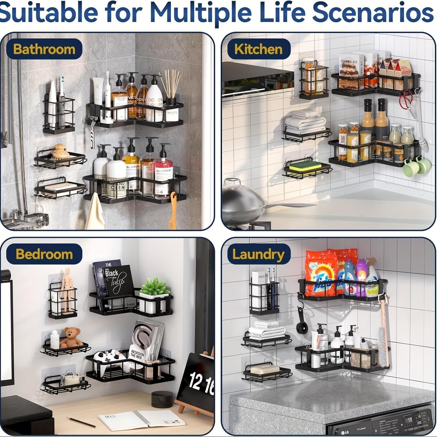 [No-Drill] Rustproof Corner Shower Caddy 5-Piece Organizer Set