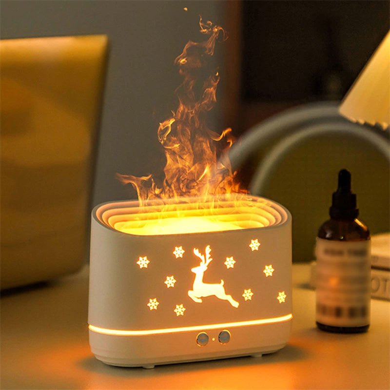 Christmas Flame Humidifier, Mute Essential Oil Diffuser with Elk Pattern
