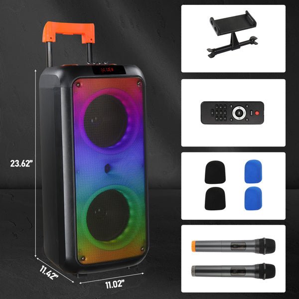 40W Portable Party Speaker with Bluetooth, LED Light Rhythm, Remote Control & Dual Microphones