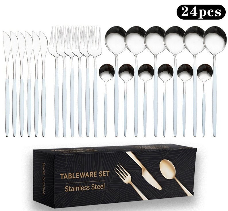 Stainless Steel 24-Piece Flatware Set – Titanium-Plated Knife, Fork & Spoon Gift Box