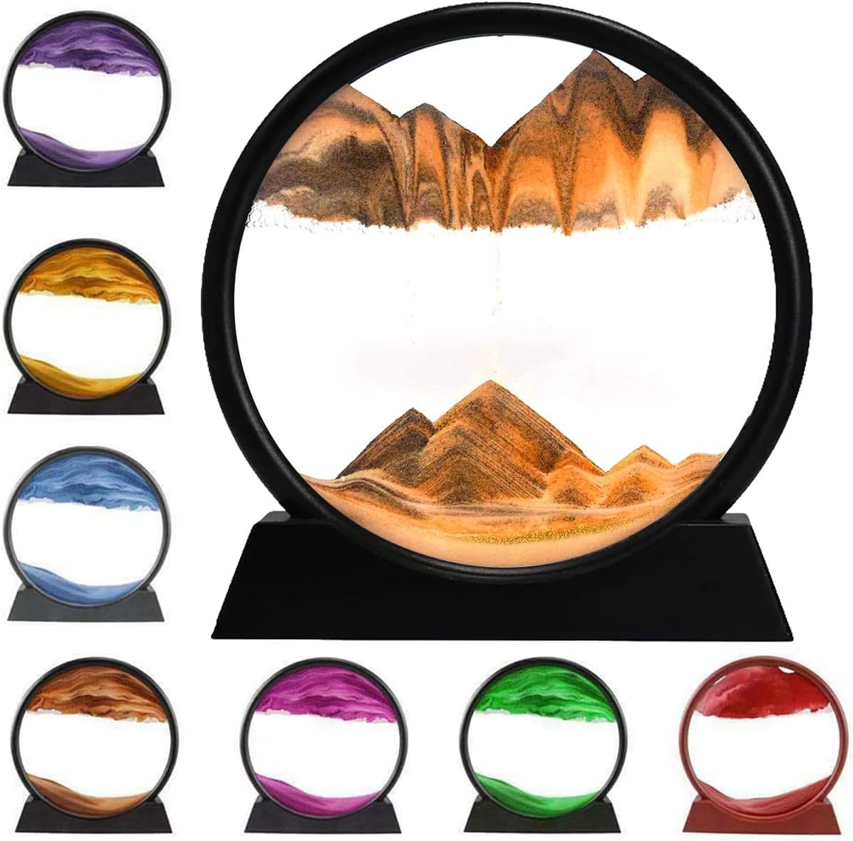 3D Moving Sand Art Picture Round Glass Sandscape Liquid Motion Flowing Sand Painting Desk Relaxing Decor - DonoHome
