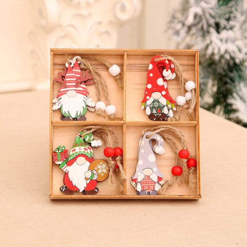 12 Pcs Wooden Christmas Ornament Set, Tree Pendants in a Gift Box