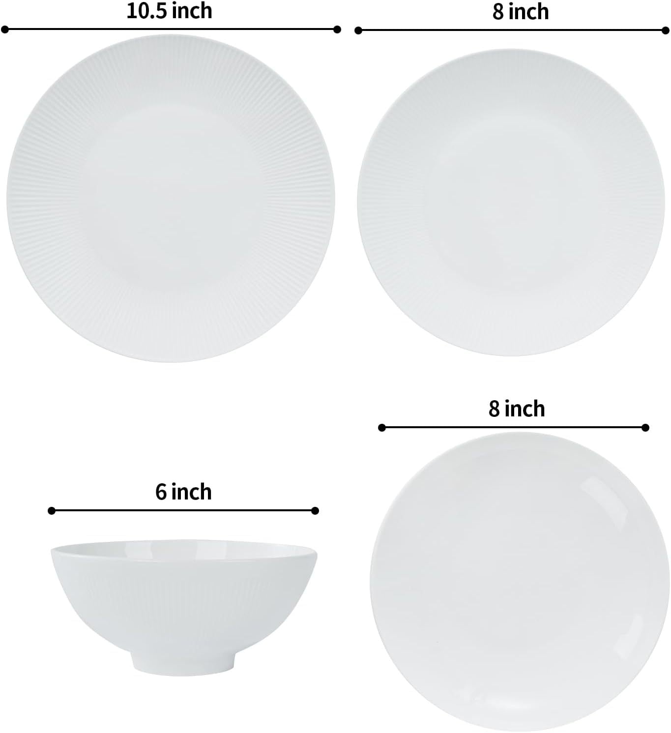 Dandelion Bone China Dinnerware Set – 16-Piece Service for 4 (Ivory White, Radial Lines, Microwave & Dishwasher Safe)