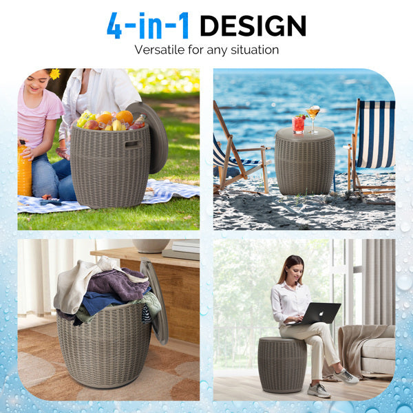 Rattan-Look Outdoor Cooler Side Table, 9.5-Gallon Ice Bucket (Taupe, Plastic)