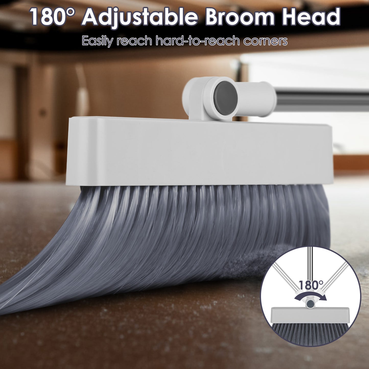 4-in-1 Broom and Dustpan Set with Squeegee – Upright Standing Cleaning Combo for Home, Kitchen & Office