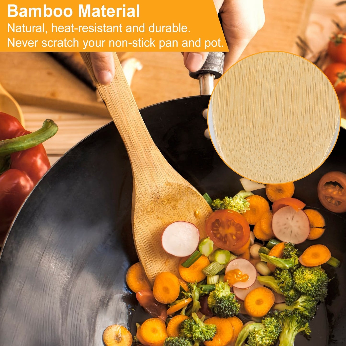 6Pcs Bamboo Wooden Cooking Utensils Set – Spoons & Spatulas for Nonstick Cookware