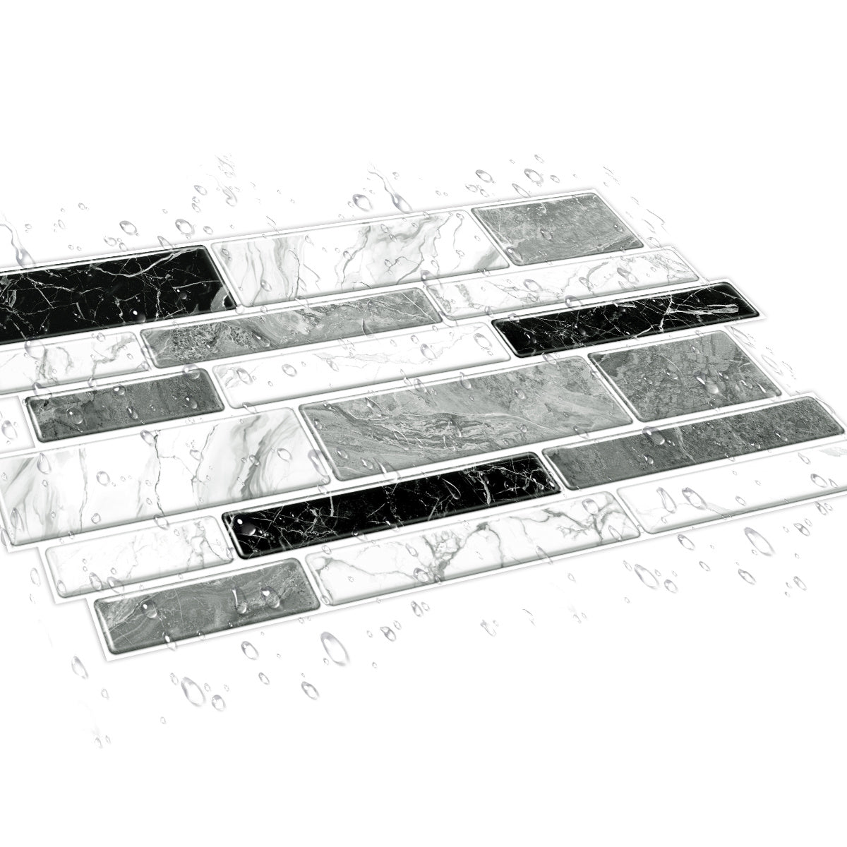 Irregular Black White Gray Marble Peel & Stick Wallpaper – Waterproof Oil-Proof PVC Imitation Tiles for Kitchen & Bathroom