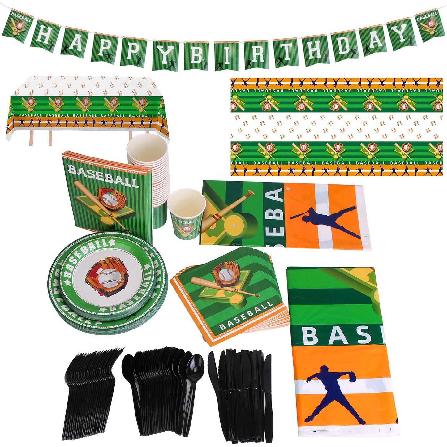 171-Piece Baseball Birthday Party Supply Kit – Disposable Plates, Cups, Cutlery, Napkins, Tablecloths (Up to 24 Guests)