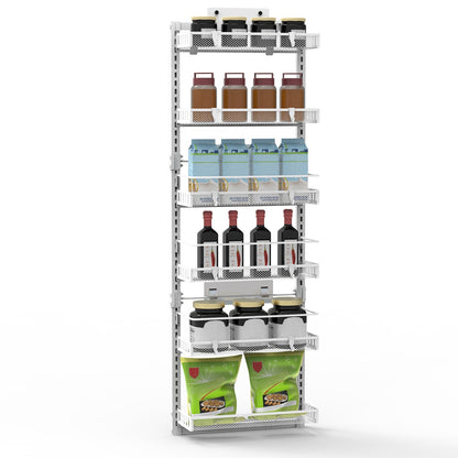 Over-the-Door Pantry Organizer, 6-Tier Carbon Steel Rack (50.2″H × 17.1″W × 5.5″D, 110 lb) – Black/White