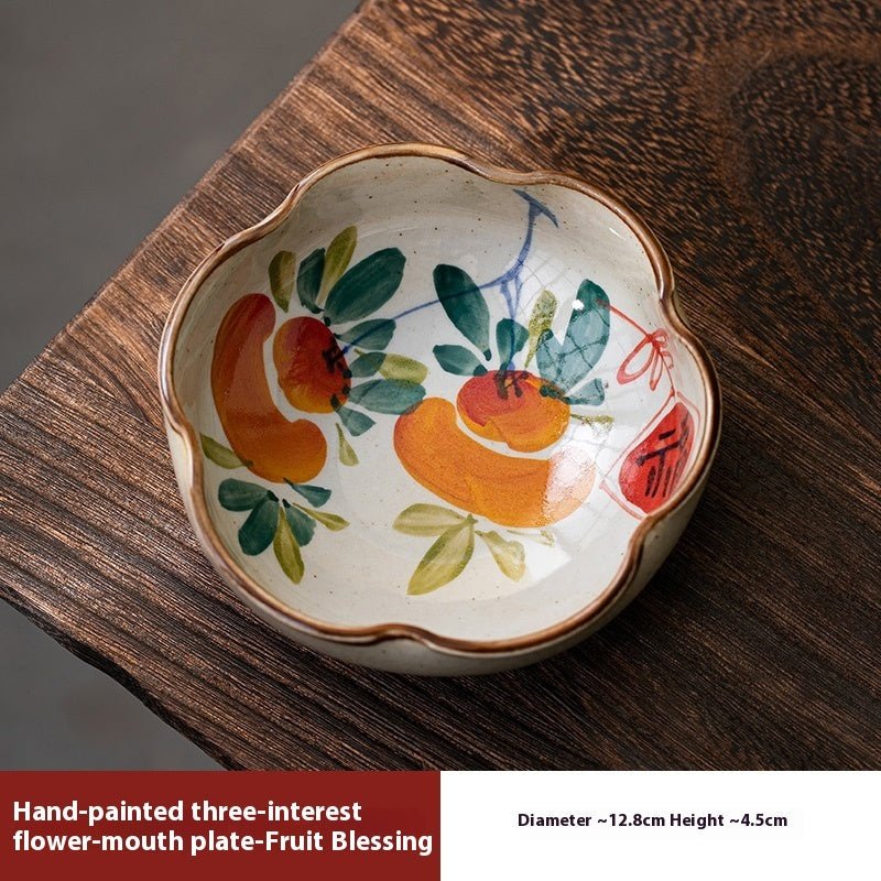 Retro Hand-Painted Ceramic Sauce & Dessert Plates – Underglaze Blue Style Fruit Dish