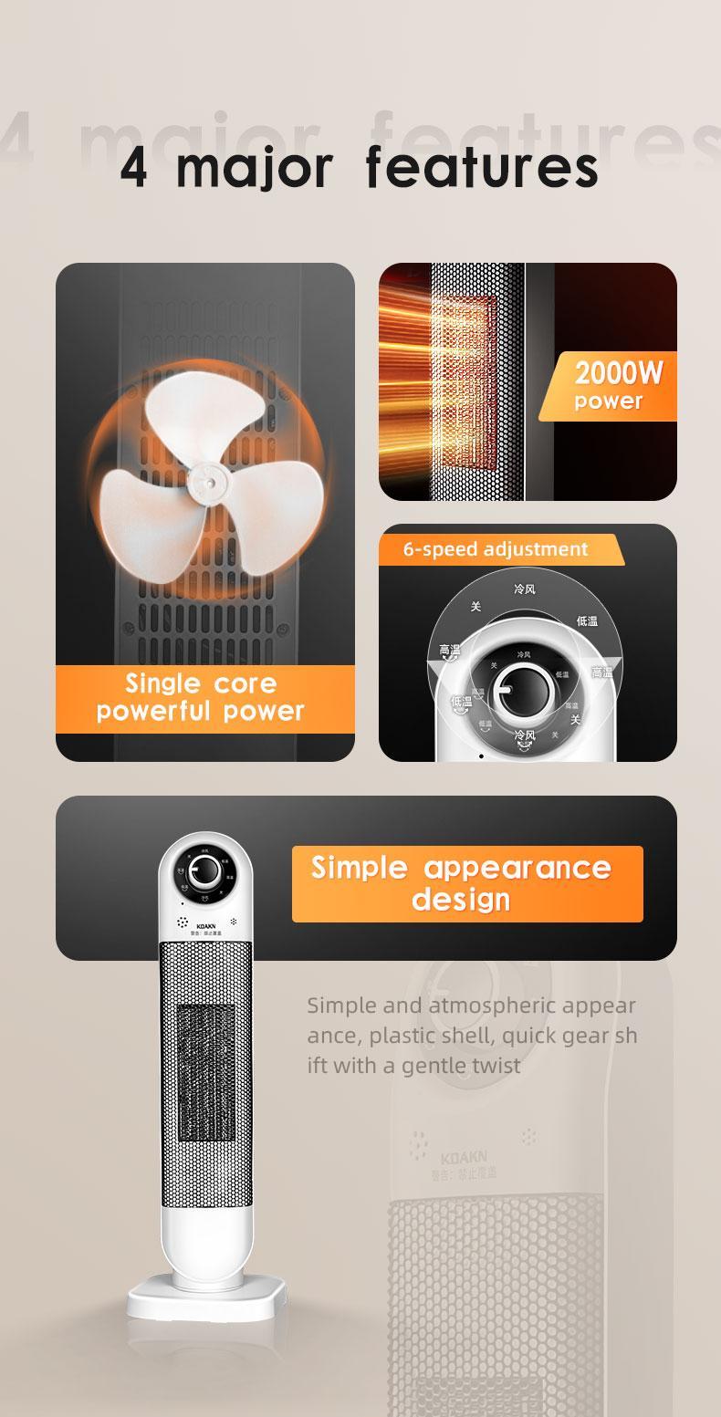 2000W Adjustable Indoor Space Heater with 6-Speed Settings, Safe & Efficient Heating for Home Use