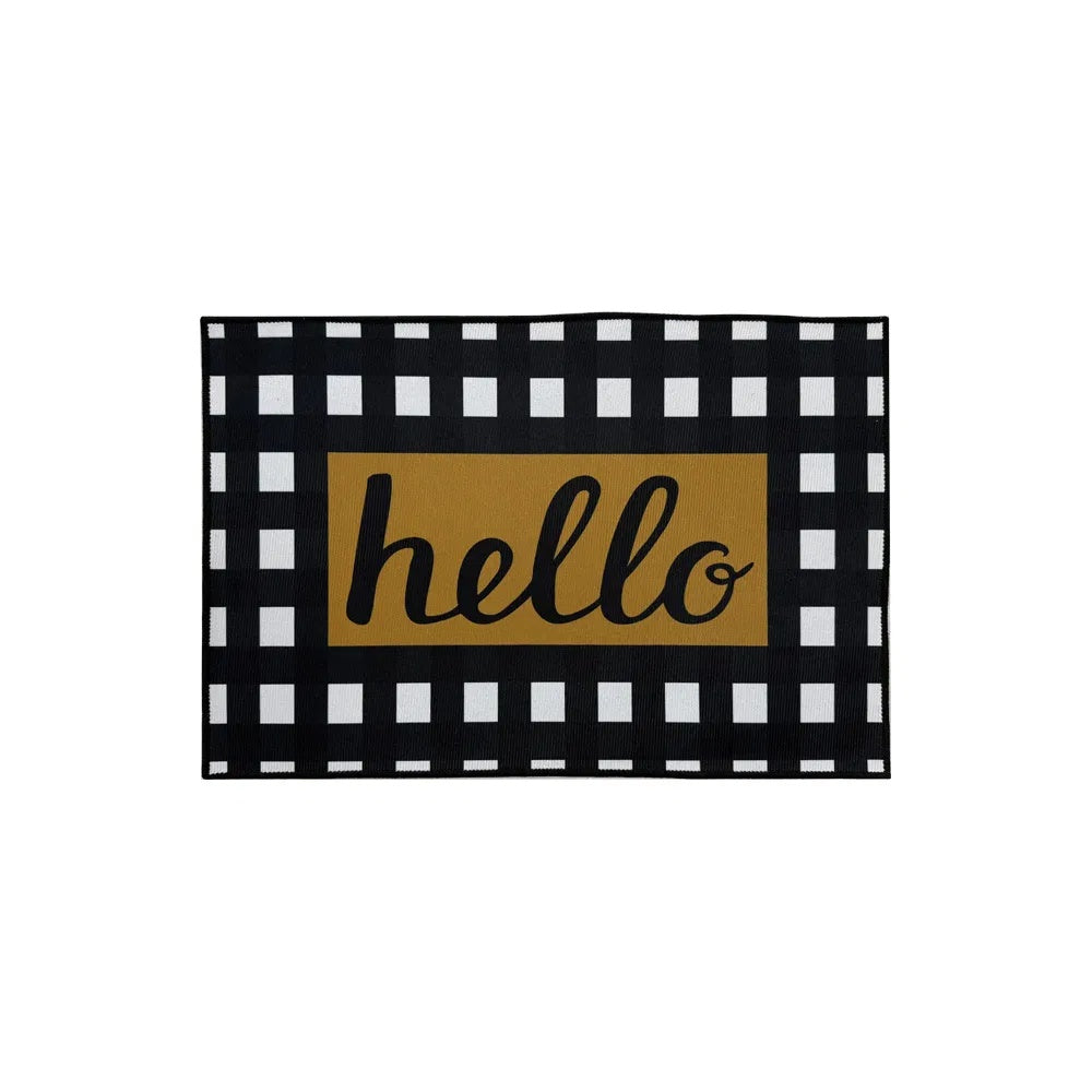 Black & White Checkered Welcome Doormat – Non-Slip Printed Entry Rug for Home, Kitchen & Bathroom