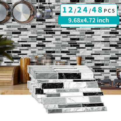 Irregular Black White Gray Marble Peel & Stick Wallpaper – Waterproof Oil-Proof PVC Imitation Tiles for Kitchen & Bathroom
