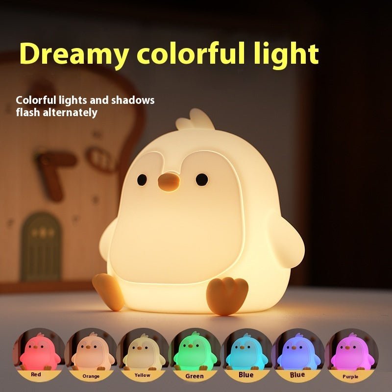 Cute Baby Penguin Silicone Night Light, Rechargeable Tap Control Bedside Lamp for Kids & Nursery