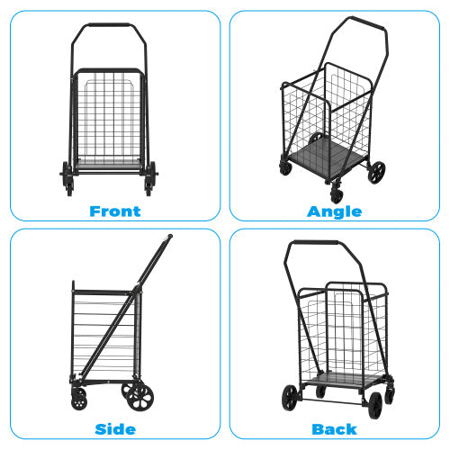 Foldable Shopping Cart with Wheels – Utility Grocery Trolley with Double Basket & 360° Swivel Wheels