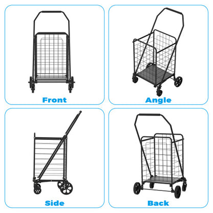Foldable Shopping Cart with Wheels – Utility Grocery Trolley with Double Basket & 360° Swivel Wheels
