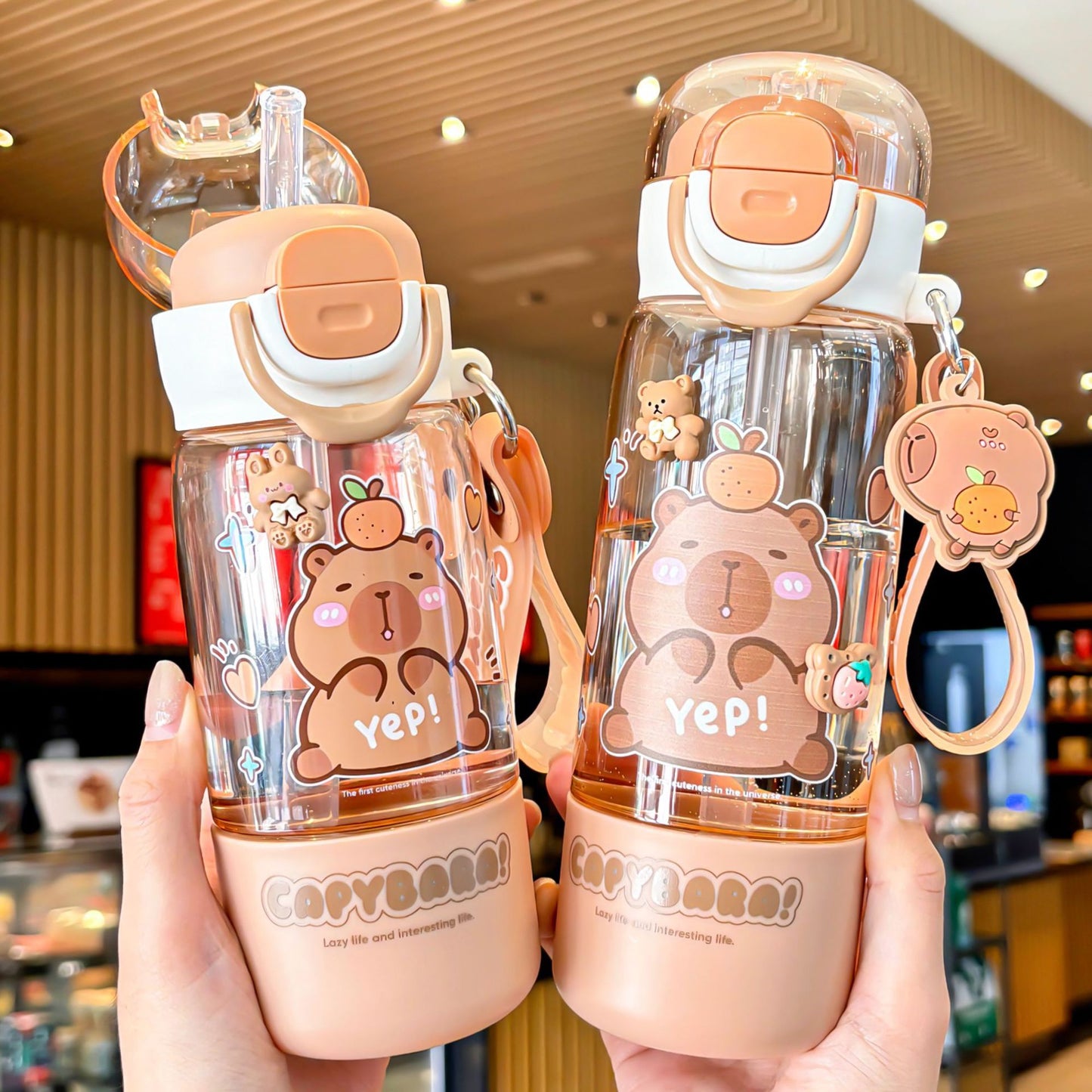 Cute Cartoon Capybara Kids Water Bottle with Straw (420ml/510ml)