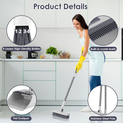 4-in-1 Broom and Dustpan Set with Squeegee – Upright Standing Cleaning Combo for Home, Kitchen & Office