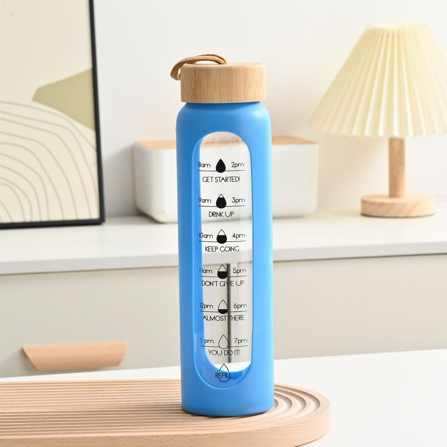 Large Capacity Portable Glass Water Bottle with Time Marker