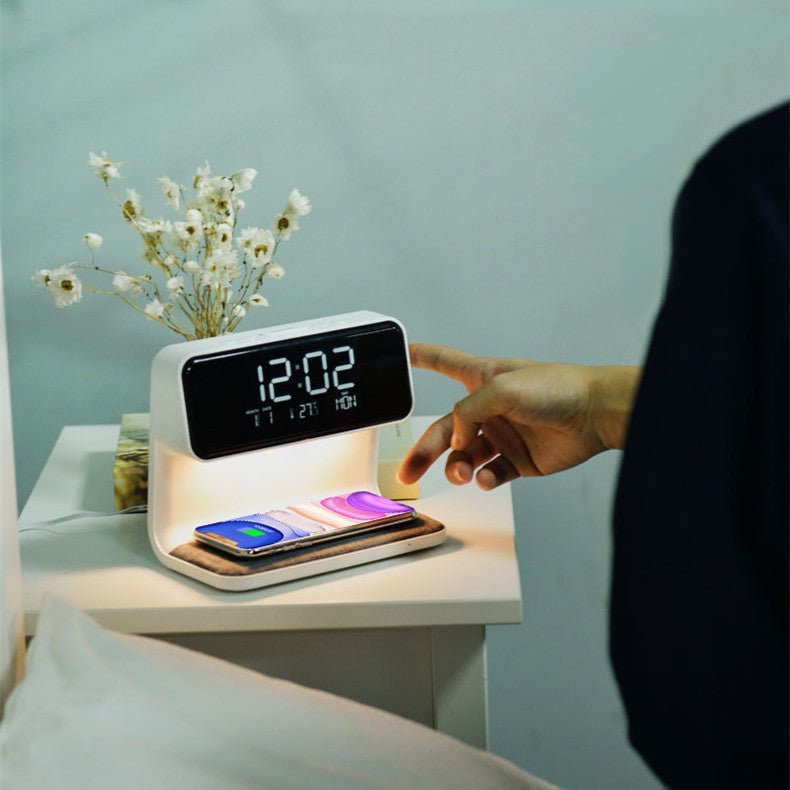 3-in-1 LED Bedside Lamp with Wireless Charger & Alarm Clock