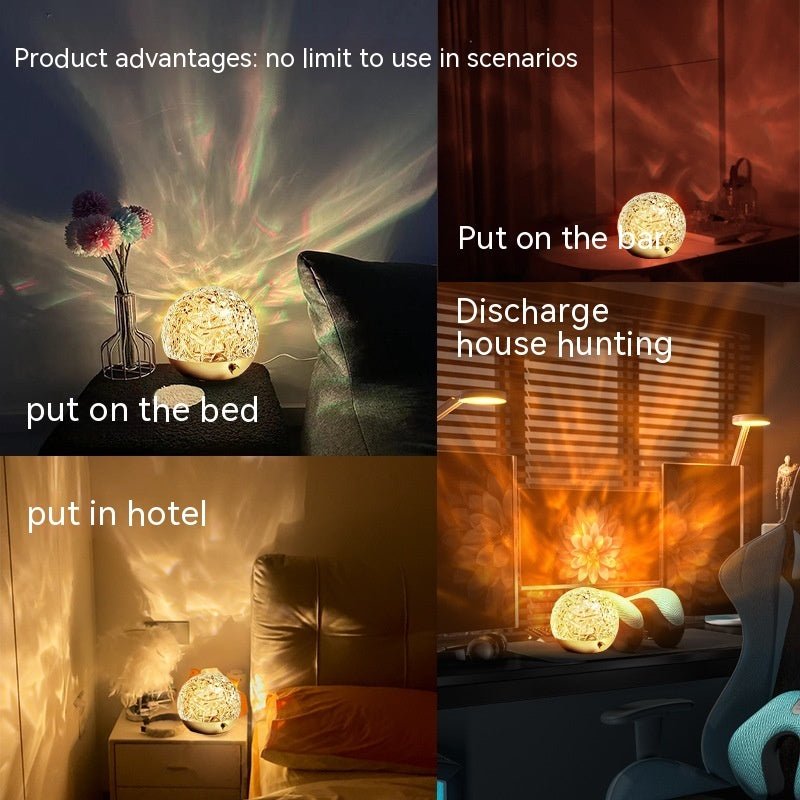 Crystal Water Ripple Projector Night Light, Mood Lamp for Bedroom & Home Aesthetic Decoration, Bedside Christmas Gift