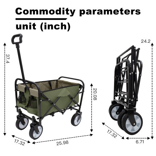 Collapsible Foldable Wagon Cart with Straps – Heavy Duty Utility Wagon for Camping, Gardening, Shopping & Sports (225 lbs Capacity)