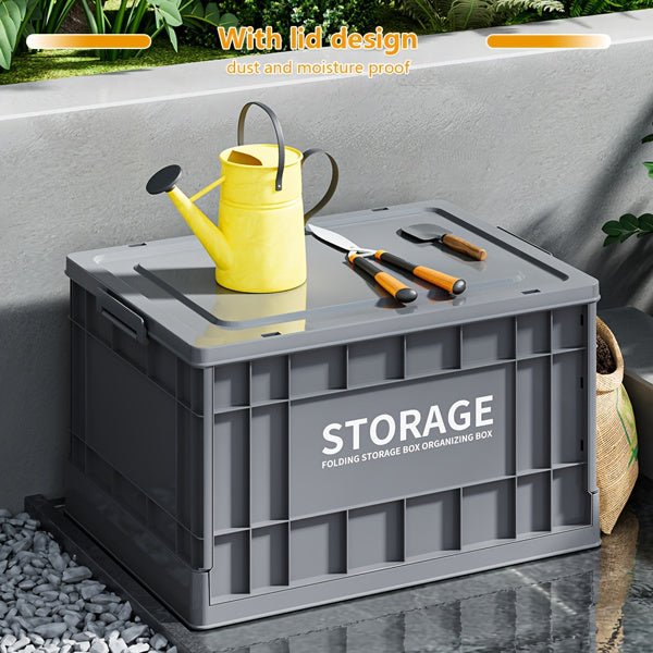 Industrial Style 44L Foldable Storage Box, Stackable Container, Dark Gray